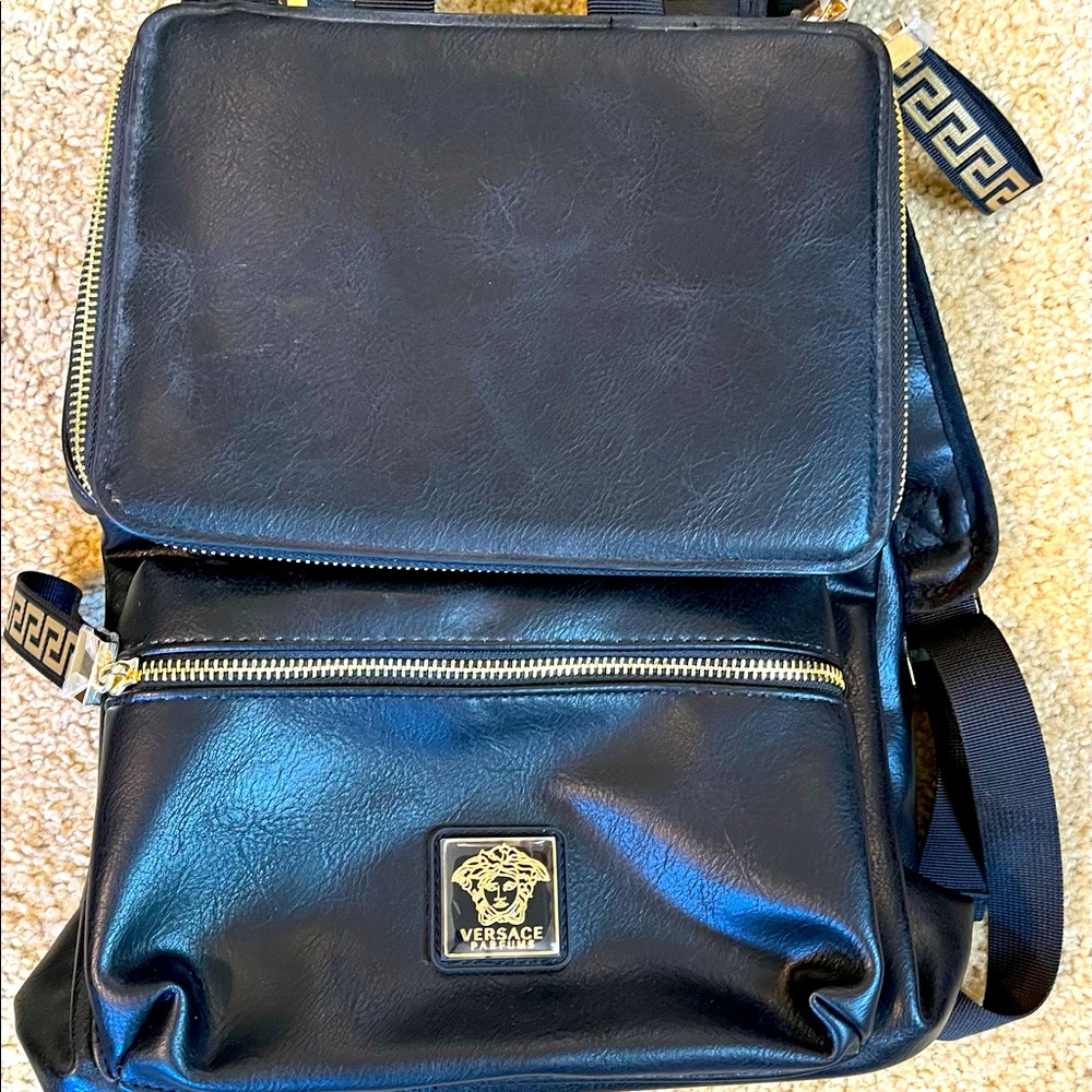 Versace black leather mini backpack